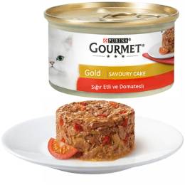 Gourmet Gold Savoury Cake Sığır Etli Domatesli Yetişkin Kedi Konservesi 85 G