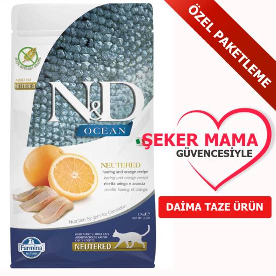 ND Ocean Tahılsız Ringa Balıklı Portakallı Kısır Yetişkin Kedi Maması KG SEÇENEKLİ - 0